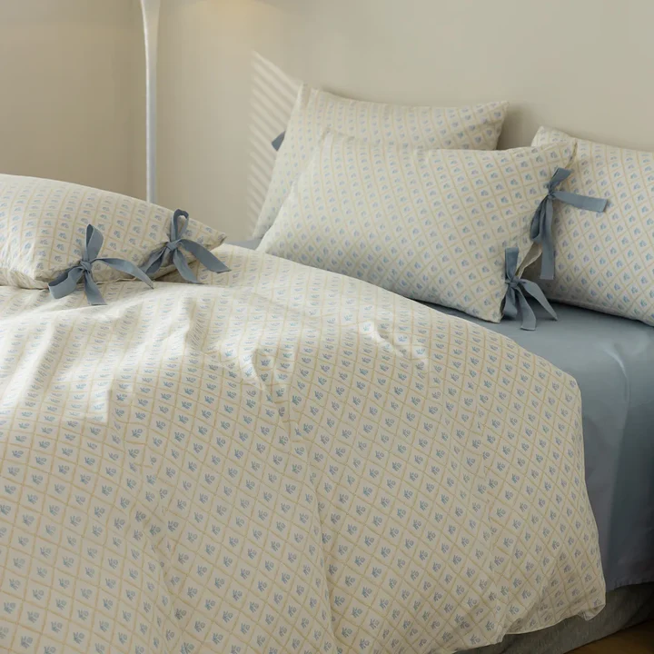 Blue Floral Cotton Duvet Cover Set