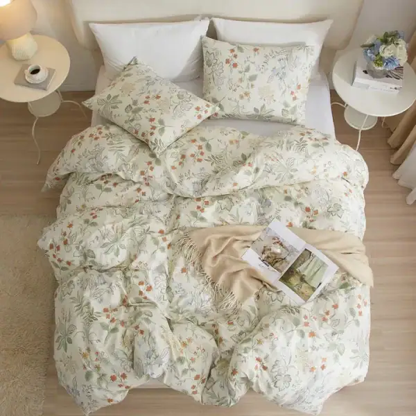 Floral Cotton Duvet Cover Set in Green Color