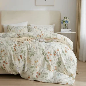 best Green Floral Cotton Duvet Cover Set with 2 Pillowcase