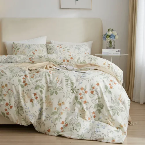 best Green Floral Cotton Duvet Cover Set with 2 Pillowcase