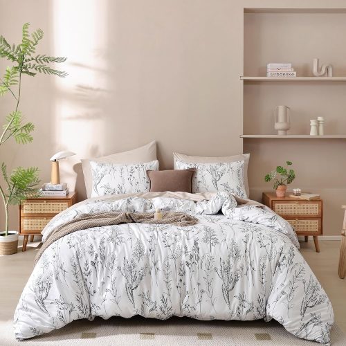 buy Floral Duvet Cover with Black Botanical Patterns