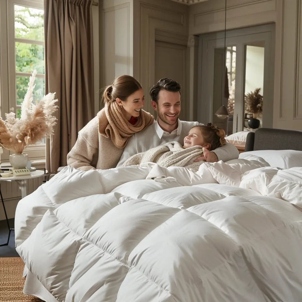 family-using-eiderdown-duvet