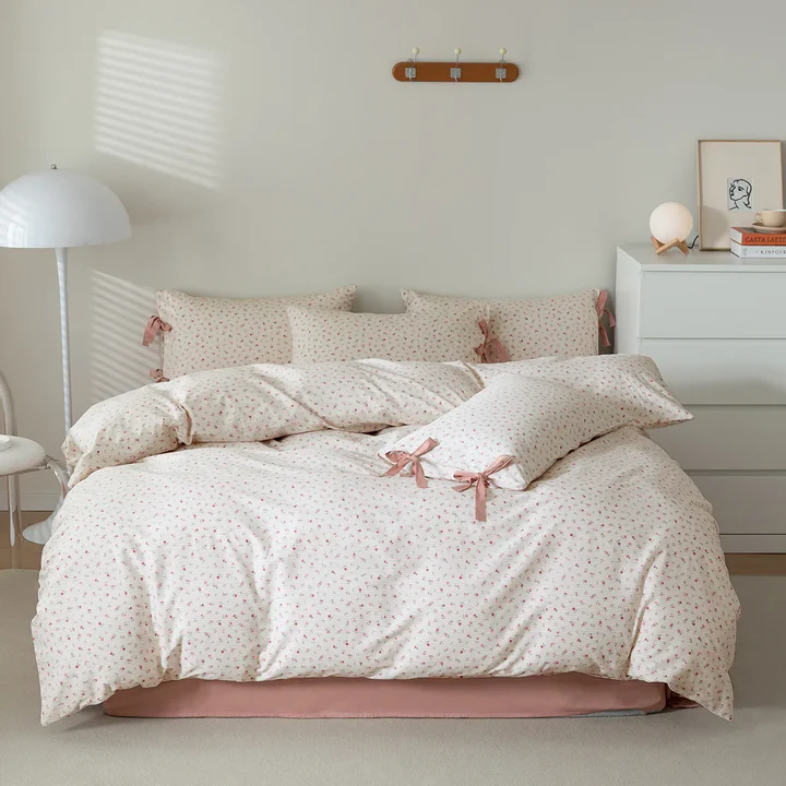 floral cotton duvet pink color set