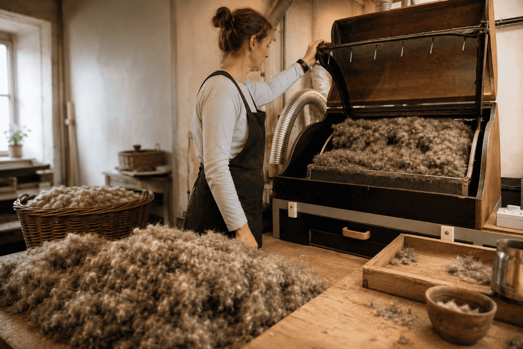 The Eiderdown workshop, where raw down is dried, washed and sorted